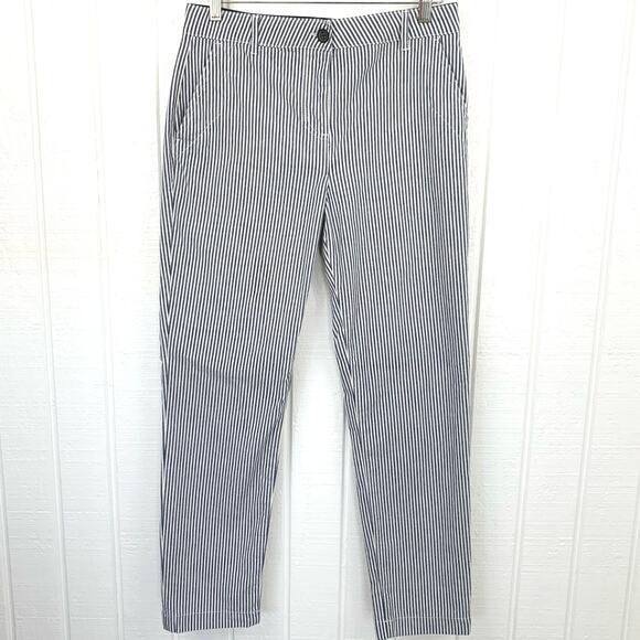 Boden Women Pant Denim Jeans Nautical Railroad Stripe Blue Coastal Preppy Size 8 - Picture 8 of 8